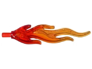 Display of LEGO part no. 85959pb01a Wave Rounded Straight Large with Bar End (Flame) with Marbled Trans-Orange Pattern  which is a Trans-Red Wave Rounded Straight Large with Bar End (Flame) with Marbled Trans-Orange Pattern 