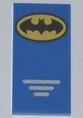 Display of LEGO part no. 87079pb0167 Tile 2 x 4 with Batman Logo Small Pattern  which is a Blue Tile 2 x 4 with Batman Logo Small Pattern 