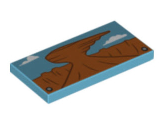 Display of LEGO part no. 87079pb0432 Tile 2 x 4 with Mountains and Clouds Pattern  which is a Medium Azure Tile 2 x 4 with Mountains and Clouds Pattern 