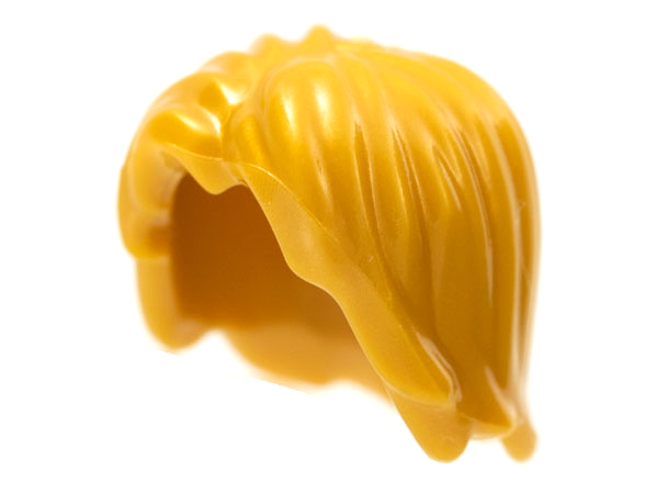 Display of LEGO part no. 88283 Pearl Gold Minifigure, Hair Mid-Length Tousled with Center Part 