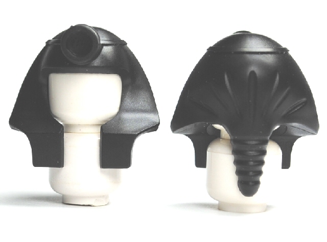 Display of LEGO part no. 90462 Minifigure, Headgear Headdress Mummy, Rounder Inside Front Stud, Solid Inside Stud Receptacle  which is a Black Minifigure, Headgear Headdress Mummy, Rounder Inside Front Stud, Solid Inside Stud Receptacle 