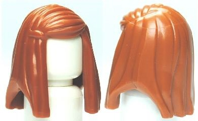 Display of LEGO part no. 92083 Minifigure, Hair Female Long Straight with Left Side Part  which is a Dark Orange Minifigure, Hair Female Long Straight with Left Side Part 