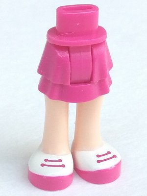 Display of LEGO part no. 92250c00pb01 Mini Doll Hips and Skirt Layered, Light Nougat Legs and Shoes with White Tops and 2 Laces Pattern, Thick Hinge  which is a Magenta Mini Doll Hips and Skirt Layered, Light Nougat Legs and Shoes with White Tops and 2 Laces Pattern, Thick Hinge 