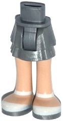 Display of LEGO part no. 92250c00pb11 Mini Doll Hips and Skirt Layered, Light Nougat Legs and White Shoes with Ankle Straps Pattern, Thick Hinge  which is a Flat Silver Mini Doll Hips and Skirt Layered, Light Nougat Legs and White Shoes with Ankle Straps Pattern, Thick Hinge 