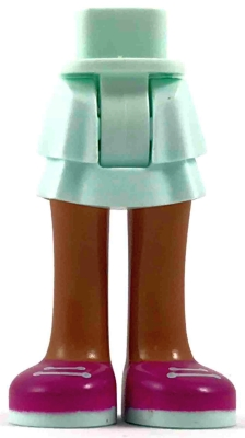 Display of LEGO part no. 92250c00pb16 which is a Light Aqua Mini Doll Hips and Skirt Layered, Medium Nougat Legs and Magenta Shoes with 2 White Laces Pattern, Thick Hinge 