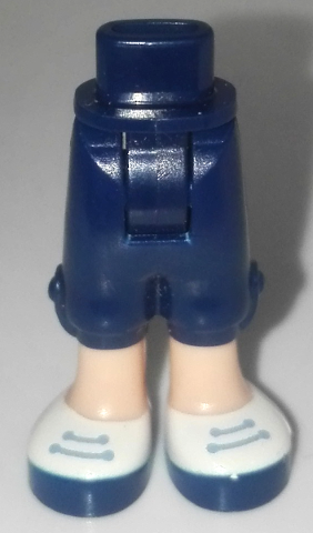 Display of LEGO part no. 92251c00pb05 Mini Doll Hips and Trousers Cropped with Light Nougat Legs and White Shoes with Soles and Sand Blue Laces Pattern, Thick Hinge  which is a Dark Blue Mini Doll Hips and Trousers Cropped with Light Nougat Legs and White Shoes with Soles and Sand Blue Laces Pattern, Thick Hinge 
