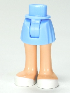 Display of LEGO part no. 92252c00pb004 Mini Doll Hips and Skirt, Light Nougat Legs and White Shoes Pattern, Thick Hinge  which is a Bright Light Blue Mini Doll Hips and Skirt, Light Nougat Legs and White Shoes Pattern, Thick Hinge 
