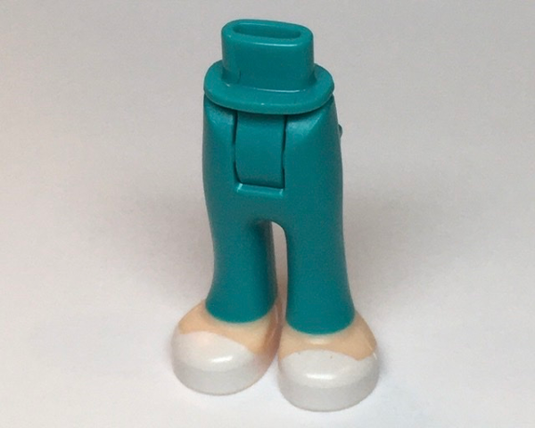 Display of LEGO part no. 92253c00pb30 Mini Doll Hips and Trousers with Back Pockets with Light Nougat Feet with White Shoes Pattern, Thick Hinge  which is a Dark Turquoise Mini Doll Hips and Trousers with Back Pockets with Light Nougat Feet with White Shoes Pattern, Thick Hinge 
