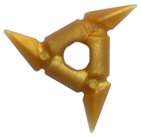 Display of LEGO part no. 93058 Minifigure, Weapon Throwing Star (Shuriken) with Smooth Grips  which is a Pearl Gold Minifigure, Weapon Throwing Star (Shuriken) with Smooth Grips 
