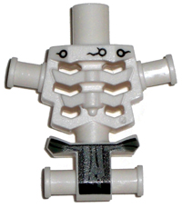 Display of LEGO part no. 93060pb02 Torso Skeleton, Angular Rib Cage with Black Holes and Cracks and Gray Loincloth Pattern  which is a White Torso Skeleton, Angular Rib Cage with Black Holes and Cracks and Gray Loincloth Pattern 