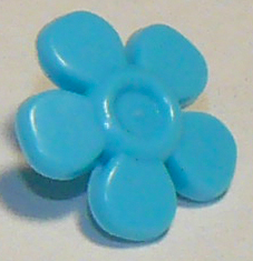 Display of LEGO part no. 93080g Friends Accessories Hair Decoration, Flower with Smooth Petals and Pin  which is a Medium Azure Friends Accessories Hair Decoration, Flower with Smooth Petals and Pin 