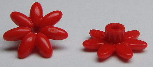 Display of LEGO part no. 93081e Friends Accessories Flower with 7 Thin Petals and Pin  which is a Red Friends Accessories Flower with 7 Thin Petals and Pin 