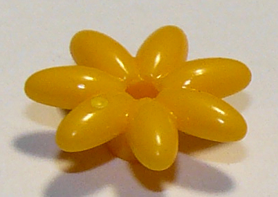 Display of LEGO part no. 93081e Friends Accessories Flower with 7 Thin Petals and Pin  which is a Bright Light Orange Friends Accessories Flower with 7 Thin Petals and Pin 