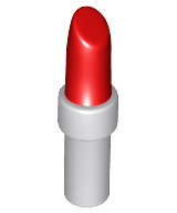 Display of LEGO part no. 93094pb01 Minifigure, Utensil Lipstick with Light Bluish Gray Handle Pattern  which is a Red Minifigure, Utensil Lipstick with Light Bluish Gray Handle Pattern 