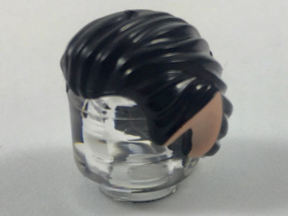 Display of LEGO part no. 93230pb04 Minifigure, Hair Swept Back with Pointed Light Nougat Ears Pattern  which is a Black Minifigure, Hair Swept Back with Pointed Light Nougat Ears Pattern 