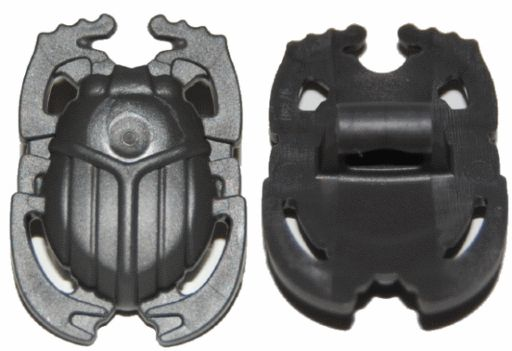 Display of LEGO part no. 93251 Minifigure, Shield Scarab  which is a Pearl Dark Gray Minifigure, Shield Scarab 