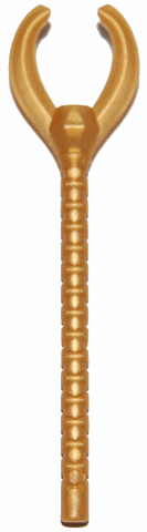 Display of LEGO part no. 93252 Minifigure, Utensil Pharaoh's Staff with Forked End  which is a Pearl Gold Minifigure, Utensil Pharaoh's Staff with Forked End 