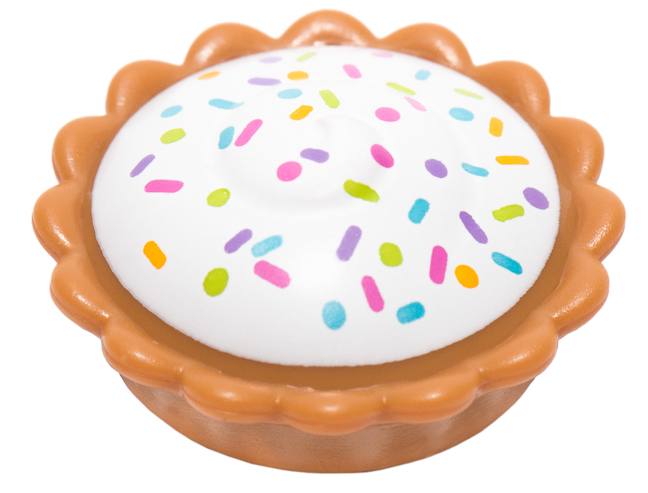 Display of LEGO part no. 93568pb004 Pie with White Cream Filling and Sprinkles Pattern (BAM)  which is a Medium Nougat Pie with White Cream Filling and Sprinkles Pattern (BAM) 