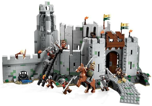 Display of LEGO The Hobbit and The Lord of the Rings The Battle of Helm's Deep 9474