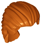 Display of LEGO part no. 95226 Minifigure, Hair Swept Back with Short Ponytail  which is a Dark Orange Minifigure, Hair Swept Back with Short Ponytail 