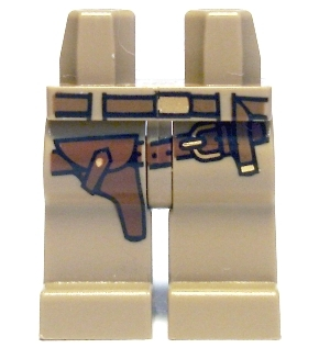 Display of LEGO part no. 970c00pb0040 which is a Dark Tan Hips and Legs with Indiana Jones Belts and Holster Pattern 