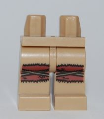 Display of LEGO part no. 970c00pb0100 which is a Dark Tan Hips and Legs with Tattered Knees Pattern 