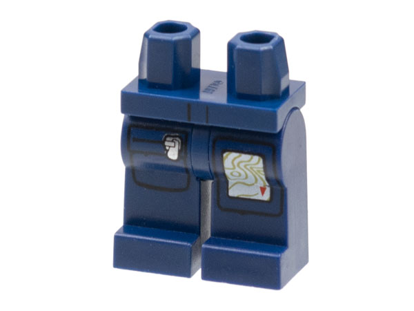 Display of LEGO part no. 970c00pb0126 Hips and Legs with Topographical Map and Zippered Pocket Pattern  which is a Dark Blue Hips and Legs with Topographical Map and Zippered Pocket Pattern 