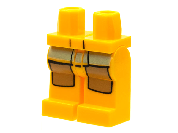 Display of LEGO part no. 970c00pb0128 Hips and Legs with Fire Suit Pattern  which is a Bright Light Orange Hips and Legs with Fire Suit Pattern 
