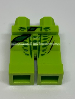 Display of LEGO part no. 970c00pb0141 Hips and Legs with Green and Dark Green Scales Pattern  which is a Lime Hips and Legs with Green and Dark Green Scales Pattern 
