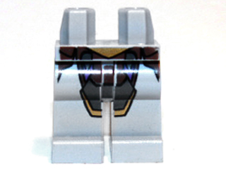 Display of LEGO part no. 970c00pb0188 Hips and Legs with Gold and Dark Bluish Gray Armor Pattern  which is a Light Bluish Gray Hips and Legs with Gold and Dark Bluish Gray Armor Pattern 