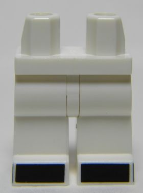 Display of LEGO part no. 970c00pb0266 Hips and Legs with Black Panels on Front and Sides of Feet Pattern  which is a White Hips and Legs with Black Panels on Front and Sides of Feet Pattern 