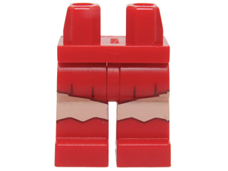 Display of LEGO part no. 970c00pb0355 Hips and Legs with Short Skirt and Boots and Light Nougat Legs Pattern  which is a Red Hips and Legs with Short Skirt and Boots and Light Nougat Legs Pattern 