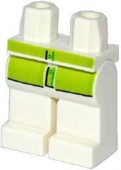 Display of LEGO part no. 970c00pb0366 which is a White Hips and Legs with Lime Shirt Pattern 