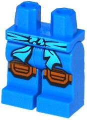 Display of LEGO part no. 970c00pb0401 which is a Blue Hips and Legs with Medium Azure Sash and Medium Nougat Knee Pads Pattern 
