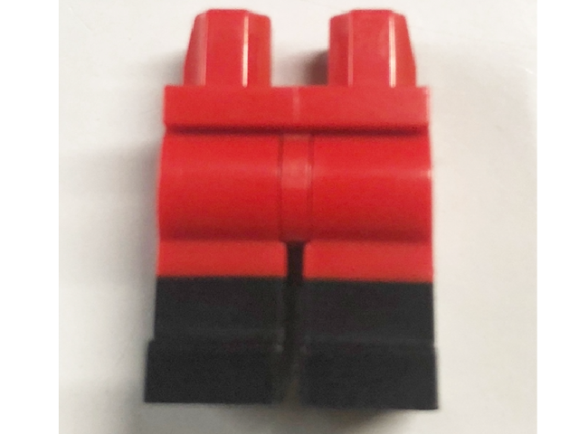 Display of LEGO part no. 970c00pb0411 Hips and Legs with Black Boots Pattern  which is a Red Hips and Legs with Black Boots Pattern 