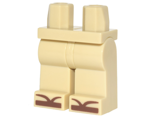 Display of LEGO part no. 970c00pb0692 Hips and Legs with Reddish Brown Zori Sandals Pattern  which is a Tan Hips and Legs with Reddish Brown Zori Sandals Pattern 