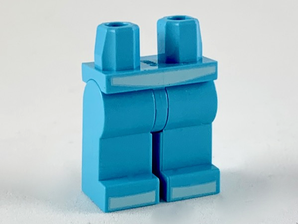 Display of LEGO part no. 970c00pb0963 Hips and Legs with White Belt and Toes Pattern  which is a Medium Azure Hips and Legs with White Belt and Toes Pattern 