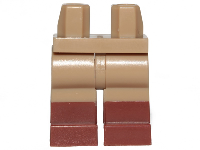Display of LEGO part no. 970c00pb1023 Hips and Legs with Reddish Brown Boots Pattern  which is a Dark Tan Hips and Legs with Reddish Brown Boots Pattern 
