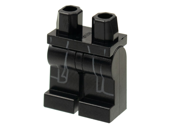 Display of LEGO part no. 970c00pb1263 Hips and Legs with Dark Bluish Gray Long Coattails Outline, No Shirt Tail Pattern  which is a Black Hips and Legs with Dark Bluish Gray Long Coattails Outline, No Shirt Tail Pattern 