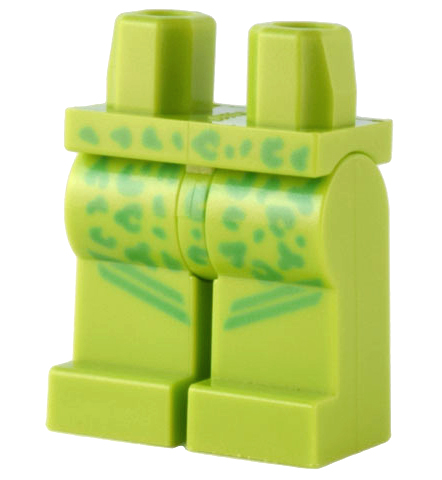 Display of LEGO part no. 970c00pb1273 which is a Lime Hips and Legs with Bright Green Spots and Stripes Pattern 