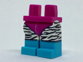 Display of LEGO part no. 970c01pb43 which is a Magenta Hips and White Legs with Leotard, Back Zebra Stripes and Medium Azure Boots Pattern 