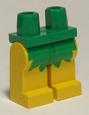 Display of LEGO part no. 970c03pb01 Hips and Yellow Legs with Pirate Islanders Leaf Pattern  which is a Green Hips and Yellow Legs with Pirate Islanders Leaf Pattern 