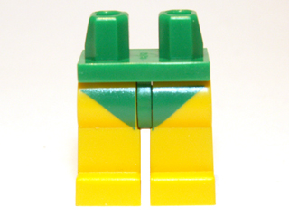 Display of LEGO part no. 970c03pb11 Hips and Yellow Legs with Short Swimsuit Pattern  which is a Green Hips and Yellow Legs with Short Swimsuit Pattern 