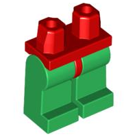 Display of LEGO part no. 970c06 Hips and Green Legs  which is a Red Hips and Green Legs 