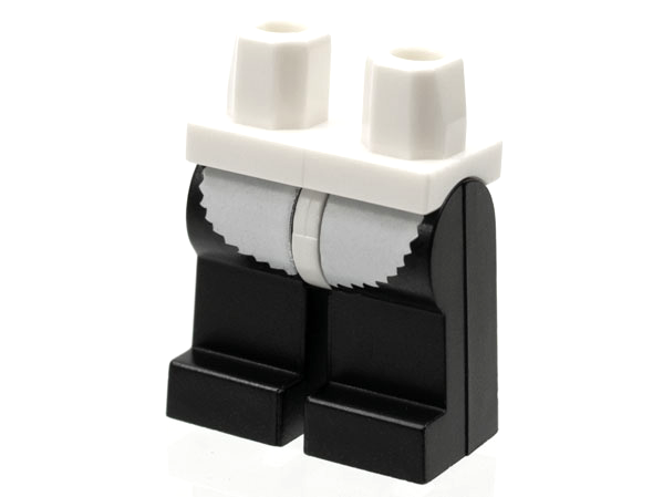 Display of LEGO part no. 970c11pb15 Hips and Black Legs with Fur Semi Circle Pattern  which is a White Hips and Black Legs with Fur Semi Circle Pattern 