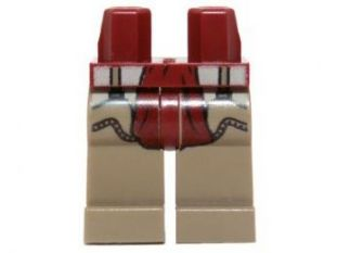 Display of LEGO part no. 970c69pb10 Hips and Dark Tan Legs with Sash and Chaps Pattern  which is a Dark Red Hips and Dark Tan Legs with Sash and Chaps Pattern 