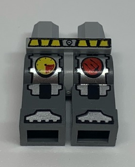 Display of LEGO part no. 970c85pb03 Hips and Dark Bluish Gray Legs with Atlantis Diver with Pressure Gauge Pattern  which is a Light Bluish Gray Hips and Dark Bluish Gray Legs with Atlantis Diver with Pressure Gauge Pattern 