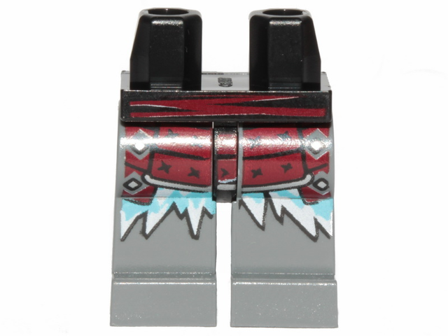 Display of LEGO part no. 970c85pb28 Hips and Dark Bluish Gray Legs with Dark Red Armor and Ice Spikes Pattern  which is a Black Hips and Dark Bluish Gray Legs with Dark Red Armor and Ice Spikes Pattern 
