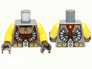 Display of LEGO part no. 973pb0799c01 Torso Atlantis Diver Two Hoses and Yellow Belt Pattern / Yellow Arms / Black Hands  which is a Dark Bluish Gray Torso Atlantis Diver Two Hoses and Yellow Belt Pattern / Yellow Arms / Black Hands 