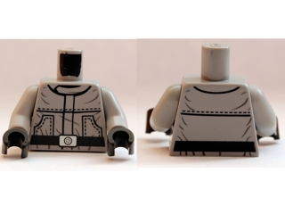 Display of LEGO part no. 973pb1132c01 Torso SW Wrinkly Jumpsuit with Pockets, Black Belt and Silver Buckle Pattern / Arms / Black Hands  which is a Light Bluish Gray Torso SW Wrinkly Jumpsuit with Pockets, Black Belt and Silver Buckle Pattern / Arms / Black Hands 